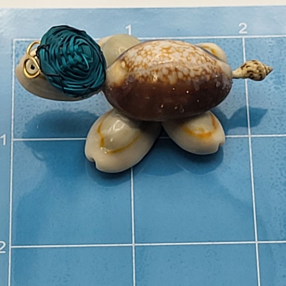 Handcrafted Shell Googly Eye Turtle Figurine Blue Hat Gold Glasses Miniature - Picture 6 of 7